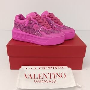 Valentino Garavani One Stud Fuchsia Sneakers w/ Iconographe Crystals - EU37/US7